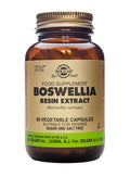 Close-up of Solgar® Boswellia Resin Extract bottle showcasing the label and capsules, emphasizing its herbal, anti-inflammatory properties