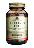 Close-up of the Solgar Cod Liver Oil Softgels, highlighting the softgel capsules made from fish liver oil with labels emphasizing Vitamin A and D content