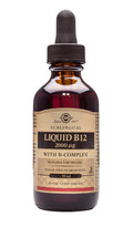 Close-up of Solgar Liquid B-12 with B-Complex bottle showing detailed label and transparent dropper for easy dosing