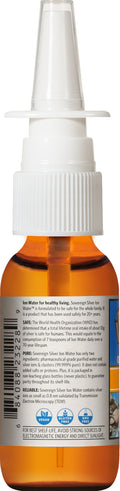 Close-up of Sovereign Silver Ion Water 29ml spray with transparent glass bottle highlighting purity and quality