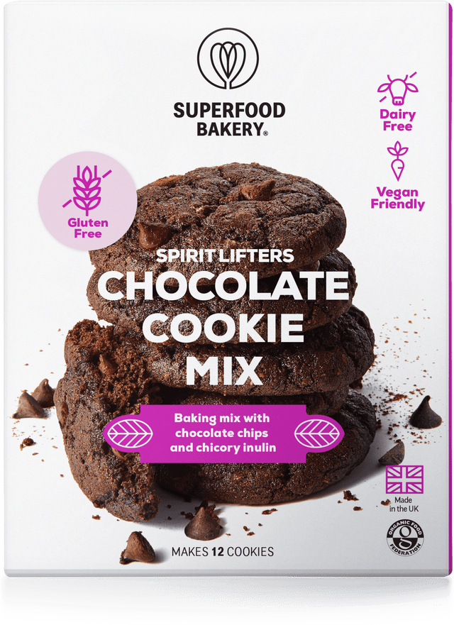 Delicious gluten-free, dairy-free, vegan cookie mix featuring rich chocolate chips, ancient grains, and wholesome ingredients in a 245g pack