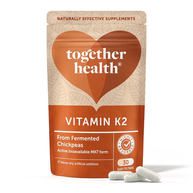 Frozen capsules of Together Vitamin K2 120mcg supplement with biodegradable packaging