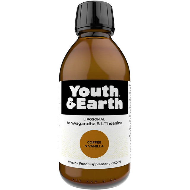 Youth & Earth Liposomal Ashwagandha 200mg & L'Theanine 200mg - Coffee & Vanilla, 250ml