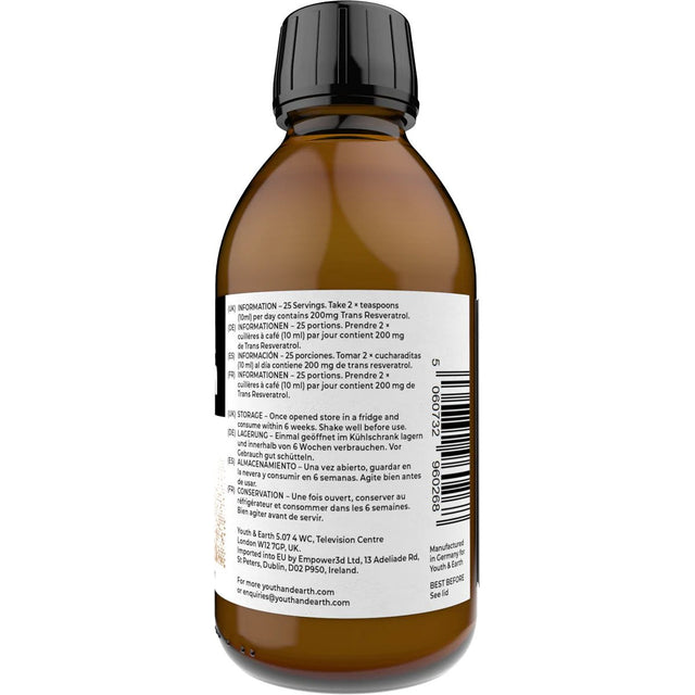Youth & Earth Liposomal Resveratrol 200mg - Wild Berry, 250ml
