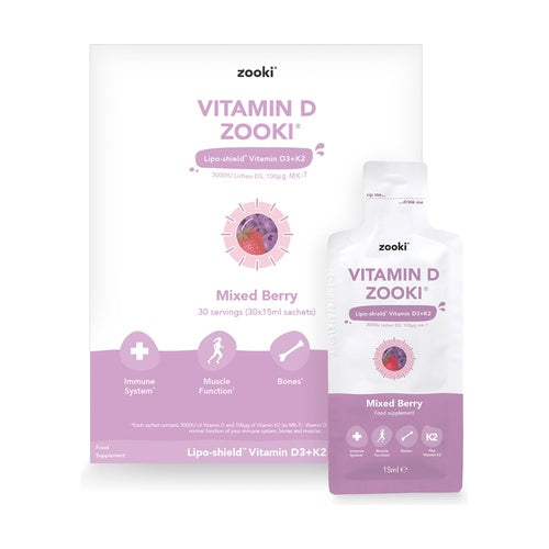 Zooki Liposomal Vitamin D3 + K2 3,000iu- Mixed Berry Flavour, 14x10ml