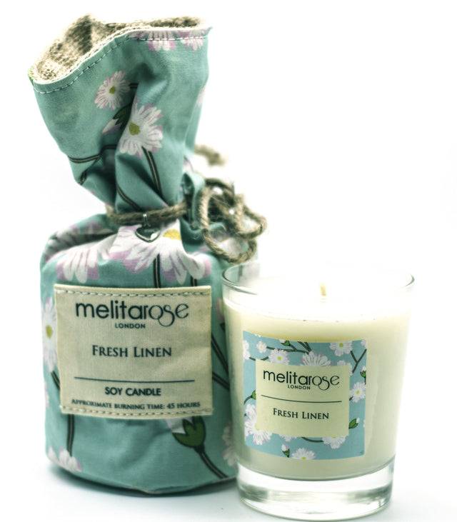 MelitaRose Fresh Linen Soy Candle Jar, 190gr