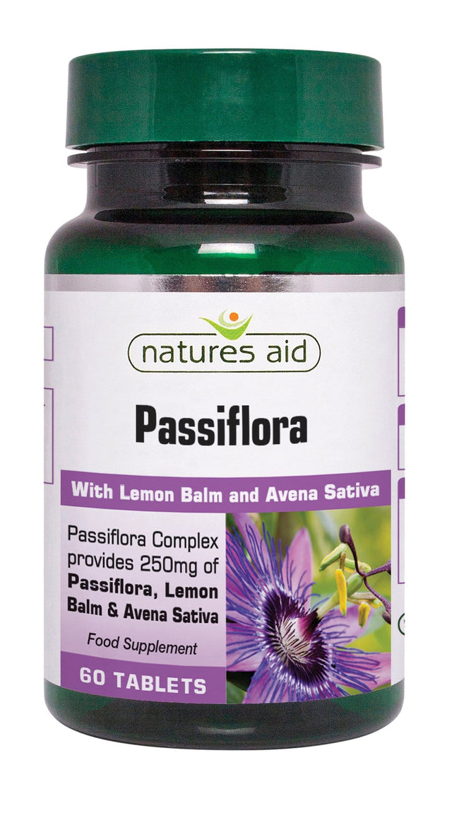 Natures Aid Passiflora, Lemon Balm & Avena Sativa, 60 Tablets