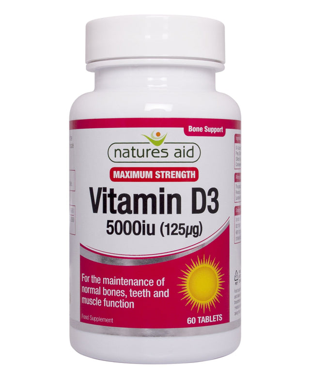 Natures Aid Vitamin D3 5000iu 125ug High Strength, 70mg, 60 Capsules