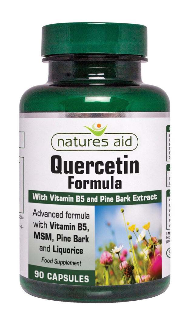 Natures Aid Quercetin Formula with Vitamin B5, Pine Bark Extract, MSM & Liquorice, 90 Capsules