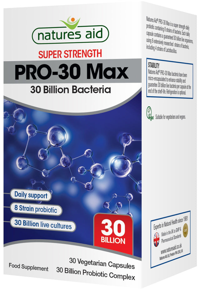 Natures Aid PRO-30 Max 30 Billion Daily Probiotic, 400mg, 30 Capsules