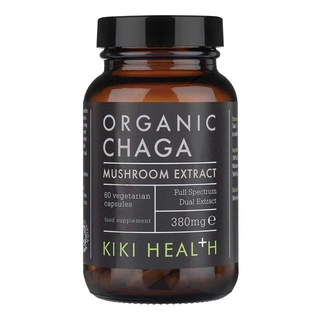 Kiki Health Organic Chaga Extract Mushroom 380mg, 60 Capsules